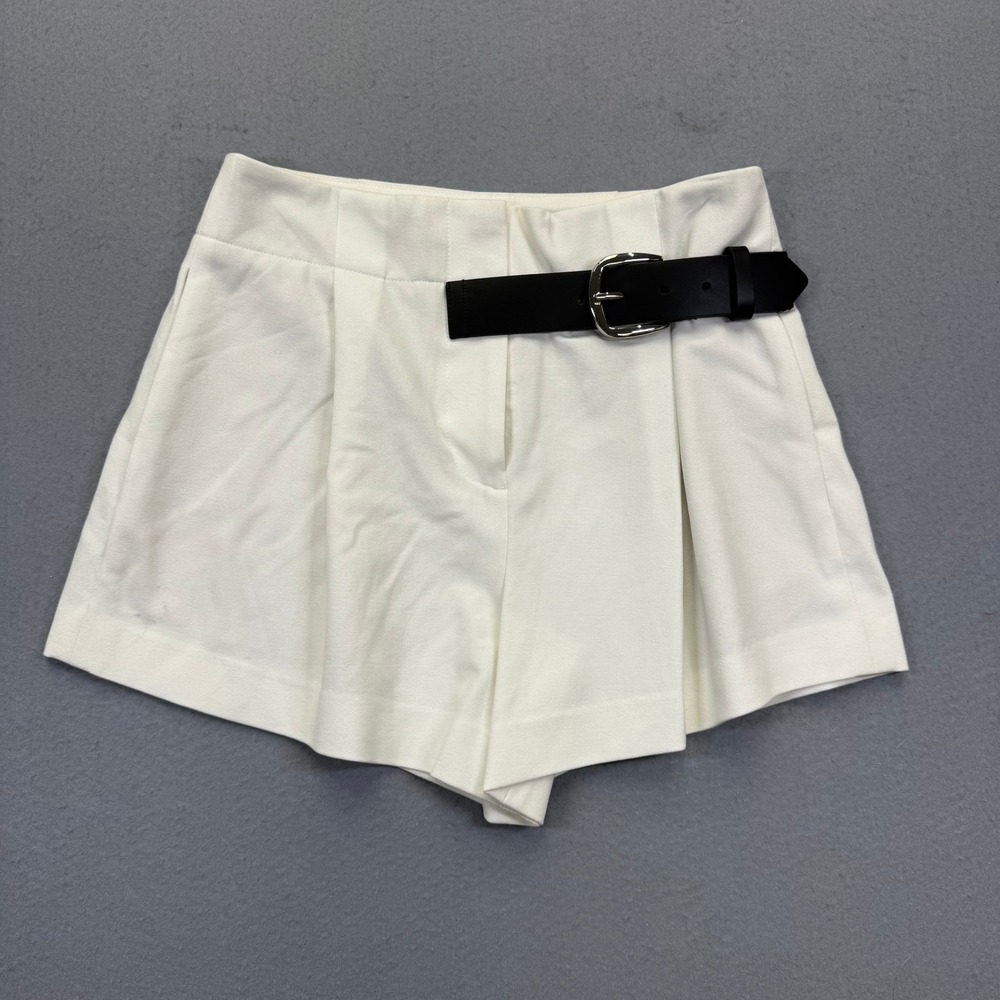Alice + Olivia White Belted Pleated Skort Size 0 High Waisted Mini Skirt Shorts